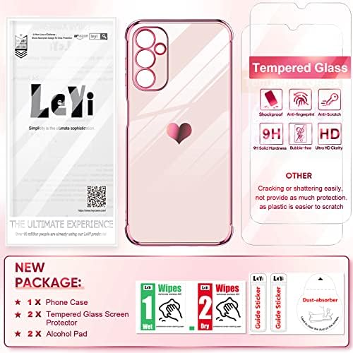 Leyi for Samsung Galaxy A14 5G Case עם מגן מסך זכוכית מחוסמת [2 PCS], אהבה ציפוי לב נשים חמוד